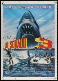 9f421 JAWS 3-D Italian 1p 1983 great Gary Meyer shark artwork, the third dimension is terror!