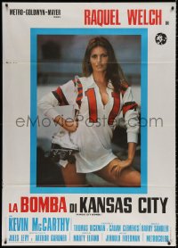 9f424 KANSAS CITY BOMBER Italian 1p 1973 super sexy Raquel Welch wearing jersey & not much else!