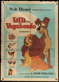9f432 LADY & THE TRAMP Italian 1p R1975 Walt Disney romantic canine dog classic cartoon, rare!