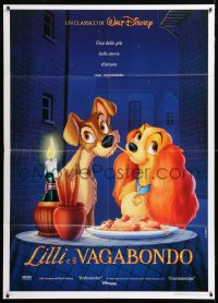 9f433 LADY & THE TRAMP Italian 1p R1990s Disney classic dog cartoon, best spaghetti scene!