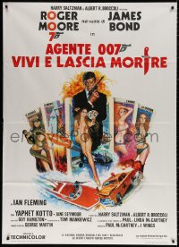 9f445 LIVE & LET DIE Italian 1p R1970s art of Roger Moore as James Bond & sexy tarot cards!