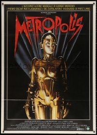 9f455 METROPOLIS Italian 1p R1984 Fritz Lang classic, great Nikosey art of robot Brigitte Helm!
