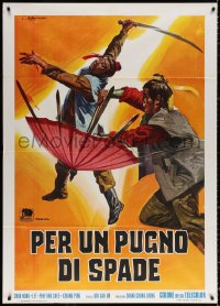 9f480 EIGHT-DRAGON SWORD Italian 1p 1973 Biffignandi art of man fighting with bladed umbrella!