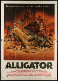 9f197 ALLIGATOR Italian 2p 1981 different Lamb artwork of giant alligator breaking through street!