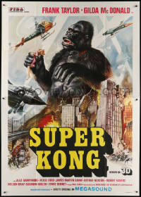 9f200 APE Italian 2p 1977 3-D, wonderful art of huge Super Kong holding sexy girl over city!