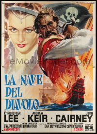 9f225 DEVIL-SHIP PIRATES Italian 2p 1964 Hammer, different Martinati art of pirate Christopher Lee!