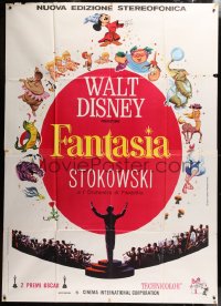 9f231 FANTASIA Italian 2p R1970s montage of Mickey Mouse & characters, Disney musical classic!