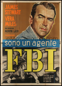 9f232 FBI STORY Italian 2p 1959 cool different Ciriello art of detective Jimmy Stewart, rare!