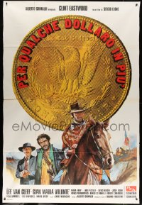 9f233 FOR A FEW DOLLARS MORE Italian 2p R1970s Sergio Leone, Clint Eastwood, cool art w/giant coin!