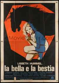 9f251 LA BELLA E LA BESTIA Italian 2p 1977 cool art of naked blonde girl with horse silhouette!