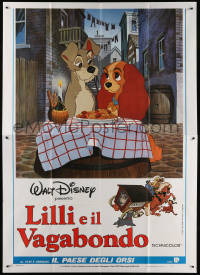 9f254 LADY & THE TRAMP Italian 2p R1980s Walt Disney dog classic, best spaghetti scene!