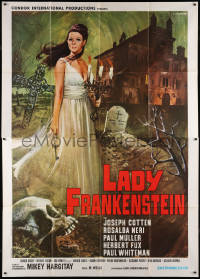 9f255 LADY FRANKENSTEIN Italian 2p 1971 great horror art of girl in graveyard by Luca Crovato!
