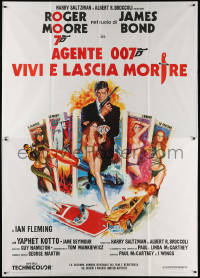 9f262 LIVE & LET DIE Italian 2p R1970s completely different art of Roger Moore as James Bond!