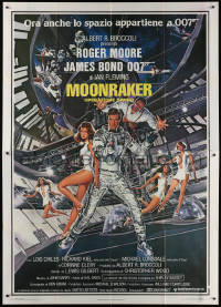 9f265 MOONRAKER Italian 2p 1979 art of Roger Moore as James Bond & sexy space babes by Goozee!
