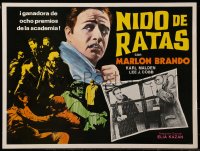 9f049 ON THE WATERFRONT Mexican LC R1990s Marlon Brando & Karl Malden on roof, Elia Kazan classic!