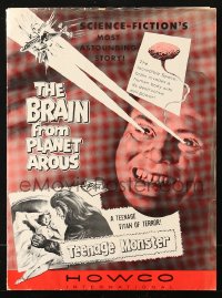 9f089 BRAIN FROM PLANET AROUS/TEENAGE MONSTER pressbook 1957 wacky monster with rays from eyes!