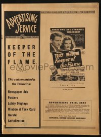 9f131 KEEPER OF THE FLAME pressbook 1942 great close up of Spencer Tracy & Katharine Hepburn!