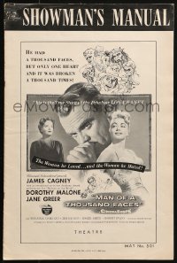 9f140 MAN OF A THOUSAND FACES pressbook 1957 Reynold Brown art of James Cagney as Lon Chaney Sr.!