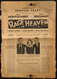 9f159 RAGE IN HEAVEN pressbook 1941 Ingrid Bergman between Robert Montgomery & George Sanders!
