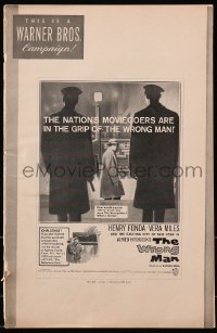 9f190 WRONG MAN pressbook 1957 Henry Fonda, Vera Miles, Alfred Hitchcock crime thriller!
