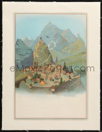 9f009 UNKNOWN POSTER linen 9x13 special poster 1930s great art of village high up in the mountains!