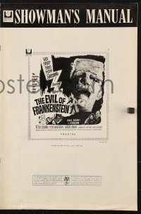9f110 EVIL OF FRANKENSTEIN pressbook 1964 Peter Cushing, Hammer, he's back and no one can stop him!
