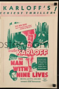 9f141 MAN WITH NINE LIVES pressbook R1947 Karloff brings them back alive to witness unholy deeds!
