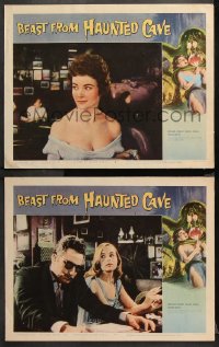 9g856 BEAST FROM HAUNTED CAVE 2 LCs 1959 Roger Corman, uncensored/censored border art of victim!