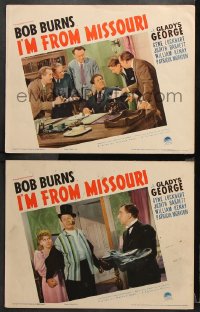 9g907 I'M FROM MISSOURI 2 LCs 1939 Bob Burns in tuxedo, donkey & pretty Gladys George!