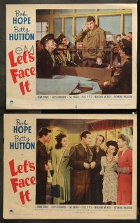 9g915 LET'S FACE IT 2 LCs 1943 great images of uniformed Bob Hope, Betty Hutton, Joe Sawyer!