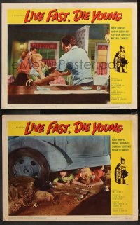 9g916 LIVE FAST DIE YOUNG 2 LCs 1958 classic border art of bad girl Mary Murphy on street corner!