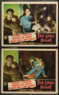 9g917 LONG NIGHT 2 LCs 1947 border close up of Henry Fonda & scared Barbara Bel Geddes, film noir!