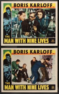 9g923 MAN WITH NINE LIVES 2 LCs R1947 Boris Karloff brings em back alive to witness unholy deeds!