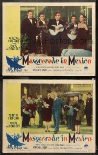9g929 MASQUERADE IN MEXICO 2 LCs 1946 romantic images with Dorothy Lamour & Arturo de Cordova!