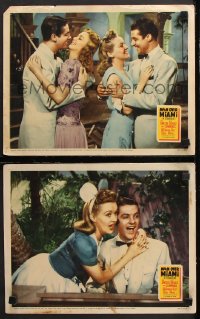 9g940 MOON OVER MIAMI 2 LCs 1941 Don Ameche, Bob Cummings, Carol Landis & sexy Betty Grable!