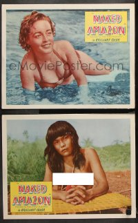 9g941 NAKED AMAZON 2 LCs 1955 topless South American jungle native + sexy girl in bikini in ocean!