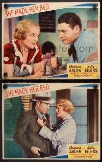 9g971 SHE MADE HER BED 2 LCs 1934 pretty Sally Eilers with cowboy Richard Arlen, Armstrong, rare!