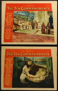 9g986 TEN COMMANDMENTS 2 LCs 1956 Cecil B. DeMille classic, Charlton Heston, Yul Brynner, Foch!