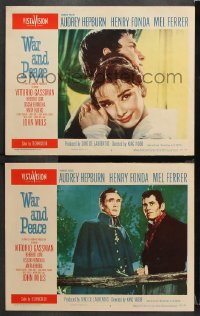 9g996 WAR & PEACE 2 LCs 1956 romantic Audrey Hepburn embracing Jeremy Brett, Fonda with Ferrer!
