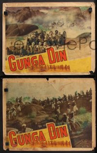 9g779 GUNGA DIN 3 LCs 1939 art of Fairbanks w/Cary Grant & McLaglen and kissing Joan Fontaine!