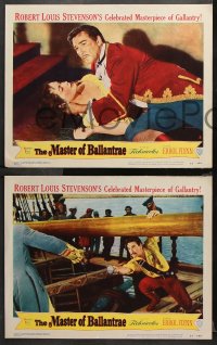 9g703 MASTER OF BALLANTRAE 4 LCs 1953 Errol Flynn, Robert Louis Stevenson story, pirate adventure!