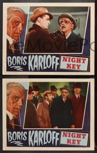 9g803 NIGHT KEY 3 LCs R1954 great images of spooky Boris Karloff, J. Warren Hull, Jean Rogers!