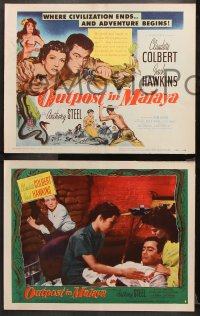 9g277 OUTPOST IN MALAYA 8 LCs 1952 Claudette Colbert & Jack Hawkins where civilization ends!