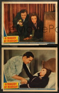 9g645 TRAGEDY AT MIDNIGHT 5 LCs 1942 great images of John Howard & Margaret Lindsay, crime mystery!