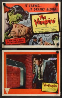 9g396 VAMPIRE 8 LCs 1957 John Beal, it claws, it drains blood, images of monster & victim!