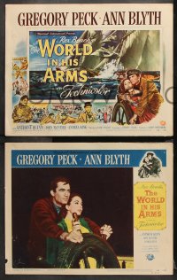 9g409 WORLD IN HIS ARMS 8 LCs 1952 cool images of Gregory Peck, Ann Blyth, from Rex Beach novel!