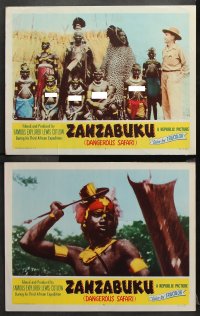 9g580 ZANZABUKU 6 LCs 1956 Dangerous Safari, cool image of charging rhino & natives!