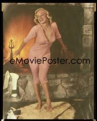 9h064 MARILYN MONROE color 8x10 negative 1950s sexy portrait in long underwear by fireplace!