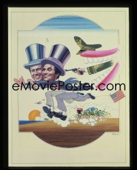 9h218 IN-LAWS 4x5 transparency 1979 Ferracci art of Peter Falk & Alan Arkin used on int'l posters!