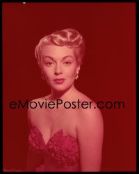 9h192 LANA TURNER group of 2 4x5 transparencies 1970s on the beach & wearing low cut dress!